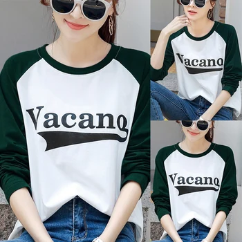 Moterų Marškinėliai Prarasti Laiško Spausdinimas Marškinėliai Ilgomis Rankovėmis T-Shirt Laisvalaikio O-Kaklo Korėjos Stiliaus Marškinėliai