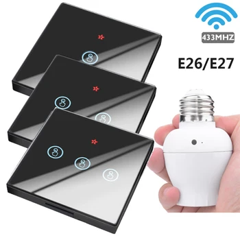 E26 E27 Lempos Laikiklis Lemputės Smart Switch Šviesos Palieskite Belaidžio 1/2/3 Gauja 433Mhz RF Nuotolinio Valdymo Sieninės Namų 110V, 220V