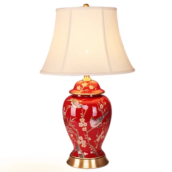 Kinų Stiliaus Keramikos Lempa paukštis gėlių Kambarį Vestuvių Lempa Raudona Creative Vestuvių Miegamojo staliukas, lempa WJ010928