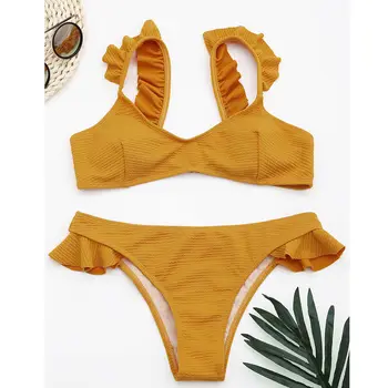 2VNT Seksualus Moterų Bikini Komplektas, Push-Up Tvarstis maudymosi kostiumėlį, Pynimas Paplūdimio maudymosi Kostiumėliai, Maudymosi Kostiumą