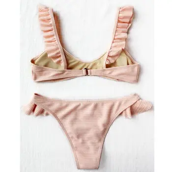 2VNT Seksualus Moterų Bikini Komplektas, Push-Up Tvarstis maudymosi kostiumėlį, Pynimas Paplūdimio maudymosi Kostiumėliai, Maudymosi Kostiumą