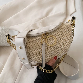 Šiaudų Crossbody maišelį 2020 metų Vasaros Mados Nauji Aukštos kokybės Moterų Dizaineris Rankinės Grandinės Petį Krepšys Kelionės Krūtinės krepšys