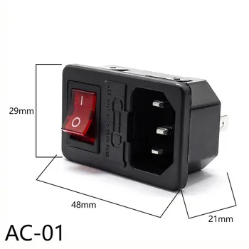 1PC IEC320 C14 Elektros Maitinimo Lizdas 3 pin raudonas LED 250V Svirtinis Jungiklis 10A saugiklis moteris vyras įleidimo jungtis 2pin lizdas