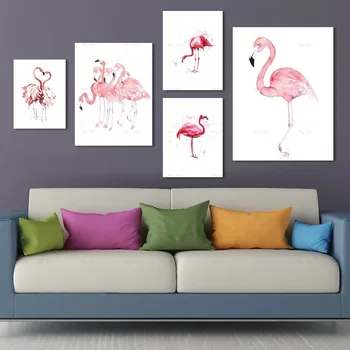 Plakatai, Nuotraukos, Paveikslai Tapyba Sienos Meno Akvarelė Rožinis Flamingas Namų Dekoro Spaudinių Kambarį Iliustracijos