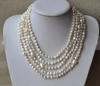 Ilgą Perlų Vėrinį 100 cm 6-12mm Baltos spalvos Gėlavandenių Perlų Rankų darbo Baroko Fine Jewelry Vestuvių, Gimtadienio Dovana Moterims
