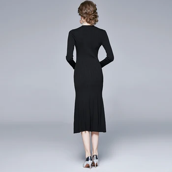 2020 Naujo Tako Rudens Žiemos Prašmatnus Elegantiškas Sagos, Mezgimo Megztinis Suknelė Tuščiaviduriai Iš Megztinių Slim Plisuotos Suknelės Ruožas