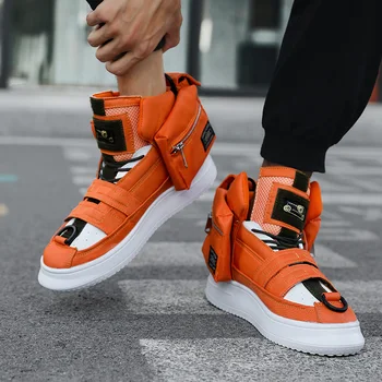 Kišenėje Papuošti Apelsinų Batai, Vyrams, Atsitiktinis Komfortą Kietų Vyrų Žiemos Sportbačiai Street Style Hip-Hop batai