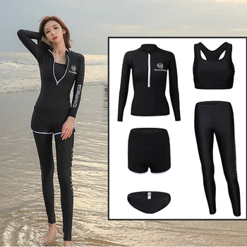Moterų Dot Spausdinti maudymosi kostiumėlį Vienas Gabalas ilgomis Rankovėmis Saulės Naršyti Plaukti Maudymosi Kostiumai Moterų Rashguards Paminkštintas Aukštos Sumažinti Maillot