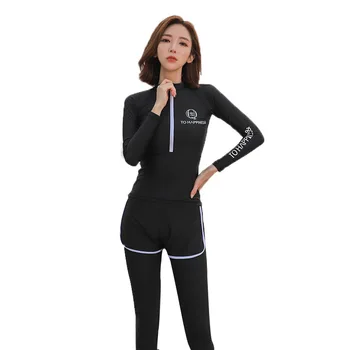 Moterų Dot Spausdinti maudymosi kostiumėlį Vienas Gabalas ilgomis Rankovėmis Saulės Naršyti Plaukti Maudymosi Kostiumai Moterų Rashguards Paminkštintas Aukštos Sumažinti Maillot