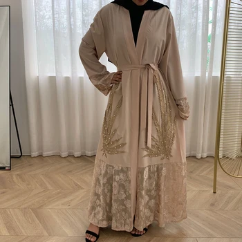 Musulmonų Abaja Duobute Siuvinėjimo Moterų, Prabangos Atidaryti Kimono Arabų Jilbab Kaftan Maxi Skraiste Islamo Dubajus Ramadanas Kratinys Cardigan