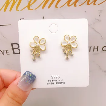 Naujas perlas opal gėlių auskarai su cirkonio s925 sterlingas sidabro auskarai