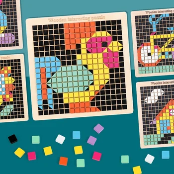 370Pcs Medinės Mozaikos Dėlionė Formos Modelio Blokai su 8 Spalvų Pikselių stalo Žaidimas Kamieninių Žaislai, Dovanos Vaikams