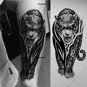 1pcs Fantazijos leopard Karšto Juoda Balta Didelių Gėlių Laikinos Chna Tatuiruotės Juoda Mehndi Stiliaus Vandeniui Tatuiruotė Lipdukas