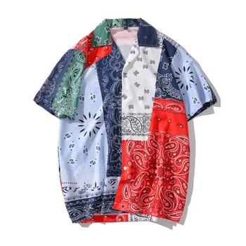 Vintage Marškinėliai Vasarą Naujas Vyrų Havajų Trumpomis Rankovėmis Shirt Mens Atsitiktinis Colorblock Paplūdimys Marškinėliai Vyras Negabaritinių Hemd Camicia Homme