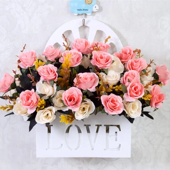 Gražus Sienos kabo gėlių krepšelis nustatyti Modeliavimo Gėlės Rožės Šilko Dirbtinių Gėlių patalpų Išdėstymas sienų apdaila