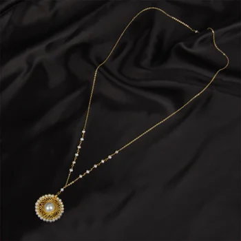 YKNRBPH Moterų High-end rankų darbo 14k natūralių gėlavandenių perlų vėrinį saldus, romantiškas boutique megztinis grandinės