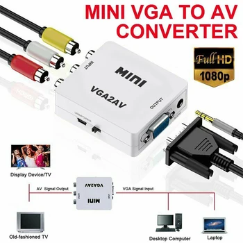 VGA į AV Mini Konverteris Scaler Adapteris Remti 1080P VGA2AV Konverteris PC prie TV HD Kompiuteris su TV