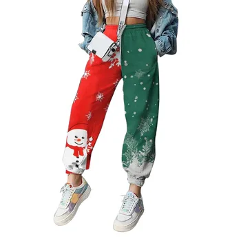 Hip-Sweatpant Moterų Aukšto Liemens Kelnės Kalėdų Moterų Sporto Salė Prakaito Kelnės Mados Streetwear Korėjos Kelnės Christmans Kelnes Sportas