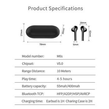 SPRIMO M6S Touch veikia Rankų TWS Tiesa, Bevielis Dual Ausinių Bass Garso 