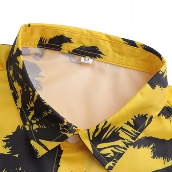Havajų Mens Trumpas Rankovės Marškinėliai Spausdinami Atostogų Atsitiktinis Geltonos Spalvos Paplūdimio Viršūnes Vyrai Vieną Krūtinėmis Turn-Žemyn Apykaklės Loose Fit Marškinėliai