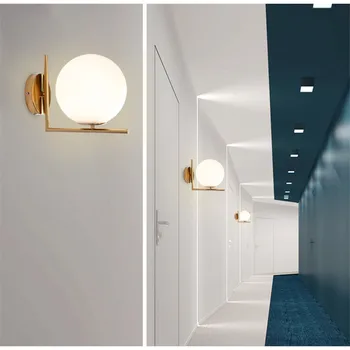 Modernus minimalistinis sienų apšvietimo Šiaurės miegamasis studijų naktiniai koridoriaus kaustytomis geležies, padengtą stiklo kamuolys LED sienos lempos
