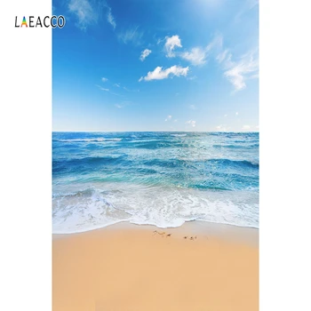 Laeacco Vasaros Mėlynas Dangus, Jūra, Paplūdimys Bangos Vaizdingas Fotografijos Fonas Vinilo Individualų Fotografijos Backdrops Fotostudija