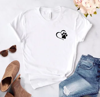 Paw širdį kišenėje šuo, katė Moterų marškinėlius Medvilnės Atsitiktinis Juokingi marškinėliai Lady Mergina Viršuje Tee Hipster Lašas Laivas P494