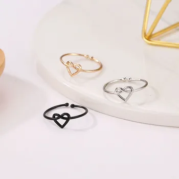 Geometrinis Širdies Mazgas Žiedas Aukso Spalvos Juoda Spalva Juoda Spalva Mazgas Širdies Reguliuojamas Atidaryti Piršto Žiedai Mergaitėms