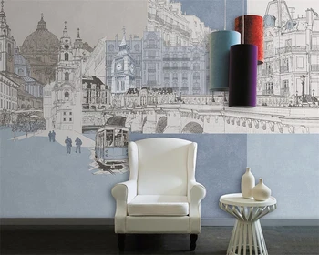 Beibehang Užsakymą tapetai 3d freskomis, modernus minimalistinio ranka-dažytos miesto architektūra, sienos dekoratyvinis dažymas tapetų freskomis