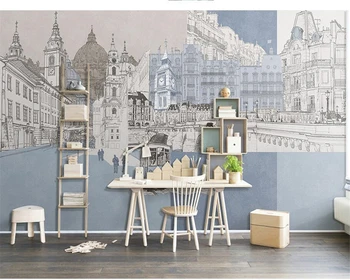 Beibehang Užsakymą tapetai 3d freskomis, modernus minimalistinio ranka-dažytos miesto architektūra, sienos dekoratyvinis dažymas tapetų freskomis