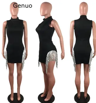 Genuo Nauja, Moterų Žiemos Mini Suknelė Golfo Berankovis Bakas Kietas Susiuvimo Kutas Virš Kelio Suknelė Seksualus Naktinis Klubas Šalis Suknelė