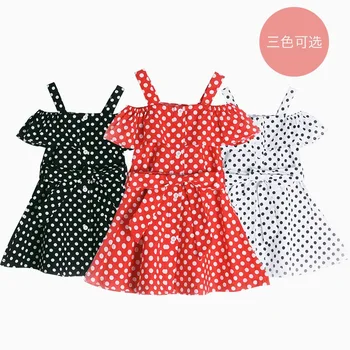 2020 Metų Vasaros Girl Dress Polka Dot Peties Stebėjimo Dirželis Suknelė Lauko Išvyka Rankovių Mielas 1-5 Y Vaikiškų Drabužių