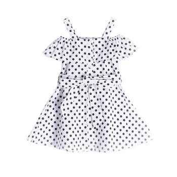 2020 Metų Vasaros Girl Dress Polka Dot Peties Stebėjimo Dirželis Suknelė Lauko Išvyka Rankovių Mielas 1-5 Y Vaikiškų Drabužių