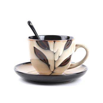 Derliaus kavos puodelių rinkinys Keramikos Puodelis puodelis ir lėkštes Šaukštu, Kaulų Kinijos arbatos puodelio dizainas tazas de kavinė espresso europos kavos