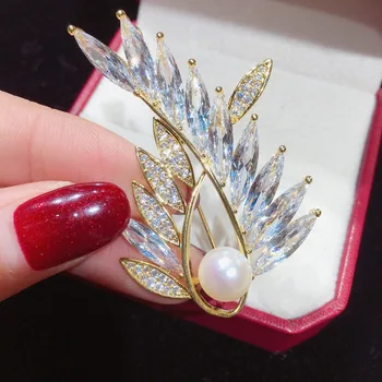 SHDIYAYUN 2019 Perlų Sagė Moterų Guality Aukso Austrijos Kristalų, Sagės, Segtukai, Natūralių Gėlavandenių Perlų Fine Jewelry Corsage