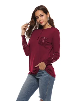 Rudenį slim pagrindinio atsitiktinis ilgomis rankovėmis moteris, t-shirt mielas Europoje stiliaus china o-kaklo kieta moteris viršuje Tees naujas