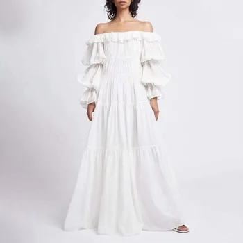 Suknelės Moterims 2021 M. Pavasarį Naujas Lieknėjimo Sluoksniuotos Rankovėmis Elegantiškas off-ShouldLong rankovėmis suknelė moterims