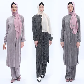 2 vnt visą plisuotos Musulmonų rinkiniai islamo viršūnes+ ziajać kostiumai moterų kaftan turkijos Hijab Musulmonų islamo aprangos ramadanas ropa F1786