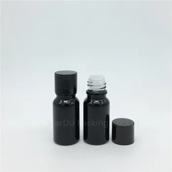12pcs 10ML Juodos spalvos Stiklo Butelis Serumas konteinerių 10cc Buteliuką eterinio Aliejaus Butelis su juodu užsukamu Kvepalų buteliukai