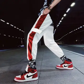 Vasarą naujos mados vyriškos sportinės kelnės atspindi šviesą juosta jogger kelnes streetwear hip-hop kelnės Atsitiktinis Krovinius