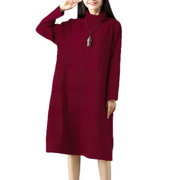Plus Size Naujų Mezgimo suknelė Moterims Rudenį ilgomis Rankovėmis Megzti Megztinis Sukneles Moterų korėjos Prarasti Golfo Puloveriai Suknelė R285