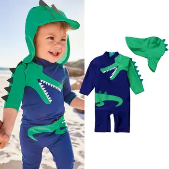 ImCute 2020 m. Vaikų Prekės ženklo Drabužių Berniukų-Dinozaurų 2VNT maudymosi kostiumėlį, maudymosi Kostiumėliai, 1-5 Metų Vaikams, Apsauga nuo Saulės, Maudymosi Kepuraites Plaukti Rinkiniai