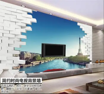 Pritaikyti 3D ekrano užsklanda 3d tapetai sienų freskomis Eifelio Bokštas Senos Upės mėlyno dangaus 3d fonas, sienos, namo apdailos