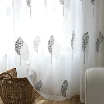 Šiuolaikinės Paprastas Užuolaidų Ekrano Išsiuvinėti Langas Ekrano Medžio Šešėlis Baltas Gyvenamasis Kambarys Balkonas, Miegamasis Skaidrus Akių Verpalai