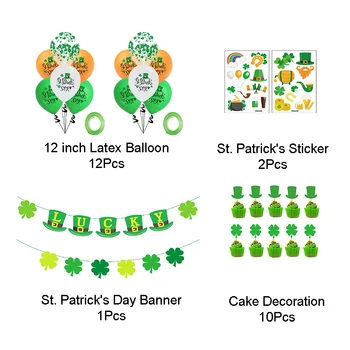 St. Patrick 's Day Party Apdailos St. Patrick' s Day Balionai Baneriai Pyragas Papuošalai Nustatyti Dobilų Žaliosios Šalies Prekių