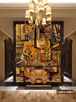 Custom abstraktaus meno tapetai, freskos įspūdį aliejaus tapybai medinė gitara, tv, sofa, miegamojo kambarį, kavinė restoranas fone