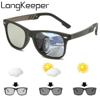 LongKeeper Vyrų Photochromic Poliarizuoti Akiniai nuo saulės Vairuotojo Chameleonas Taurės Vyrų Senovinių Kvadratinių Saulės Akiniai UV400 Oculos