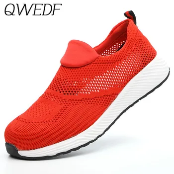 QWEDF 2019 Prekės vasaros lengvas plieno toecap vyrų darbo ir saugos batai kvėpuojantis vyrų batai plius dydis 39-46 B1-19