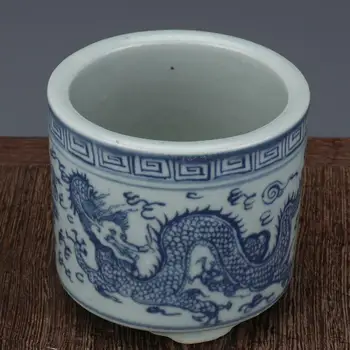 Kinija antikvariniai Porceliano Ming wanli mėlyna balta ranka tapybos dragon Pen bakas