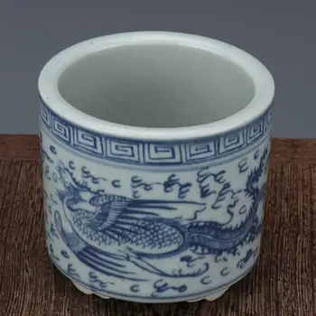 Kinija antikvariniai Porceliano Ming wanli mėlyna balta ranka tapybos dragon Pen bakas